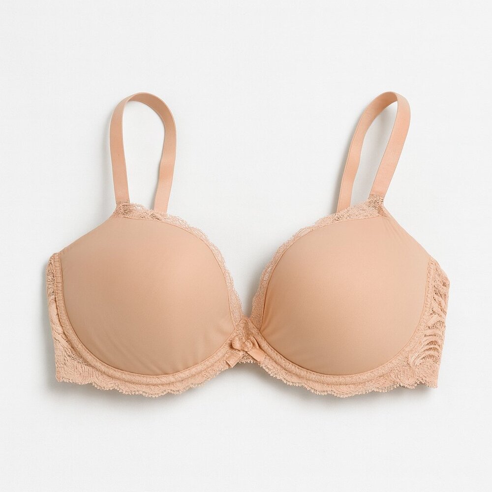 Wacoal Lace Trim Underwire T-Shirt Bra Nude Molded Cup Smooth Fit 34DD
